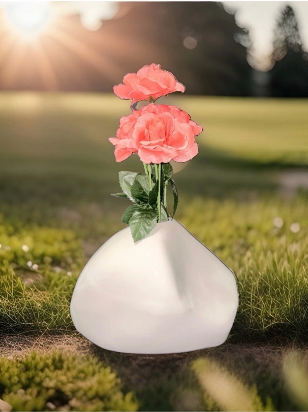 Modernist White Ceramic Asymmetrical Organic Pebble Bud Vase Sculptural Decor